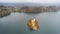 Aerial view of the famous Lake bled with the tiny island and Pilgrimage Church of the Assumption of Maria