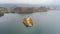 Aerial view of the famous Lake bled with the tiny island and Pilgrimage Church of the Assumption of Maria