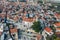 Aerial view of famous landmark valley Pano Lefkara village, Larnaca, Cyprus with orange ceramic roofs, drone photo