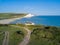 Aerial view of the famous landscape, Seven Sisters Cliffs