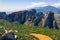 Aerial view of famous monastery near Kalambaka town in Greece. Rock formation. Beautiful daytime panorama.