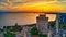 Aerial view of famous White Tower of Thessaloniki at sunset, Greece.