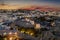 Aerial view of the famous windmills over Mykonos town, Aegaen Sea, Greece