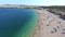 Aerial view of famous zrce party beach of Pag island in the morning, Croatia