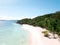 Aerial view on fantastic tropical white sand beach islands of Philippines. Coron island beach hopping