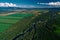 Aerial view of farm fields valley in the Kamchatka in Russia