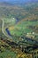 Aerial view of farm near Stowe, VT in autumn on Scenic Route 100