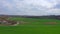 Aerial view.Farm among the Spring Fields