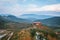 Aerial view of farms and farmhouses in the mountains, rural landscapes of the southern China, Sanming, Fujian Province