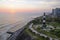 Aerial view of Faro la Marina located in Miraflores`s park by the ocean in Lima, Peru.