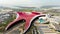 Aerial view of Ferrari World. Abu Dhabi first Ferrari branded theme park in the world