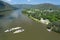 Aerial view of ferries at Wisemans Ferry, Australia