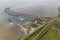 Aerial view ferry terminal at Dutch island Ameland