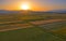 Aerial view of the fields near Sinj with hay bales in the countryside, Croatia