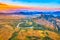 Aerial view of the fields, river and mountain. Beautiful landscape. Laos.