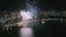 Aerial view Fireworks in Waikiki sky, New Year Eve celebration in Honolulu city