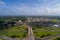 Aerial view of the first diverging diamond interchange on the Alabama Gulf Coast