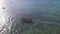 Aerial view of fishermen go out on sailboats to the ocean for fishing. Zanzibar.