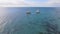 Aerial view of fishermen go out on sailboats to the ocean for fishing. Zanzibar.