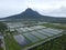 Aerial view of a fishery and prawn farm in Santubong area of Sarawak, Malaysia