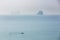 Aerial view of a fishing boat cruising in the Andaman Sea near Koh Libong, Thailand