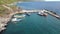 aerial view of fishing boats docked in the harbor