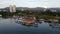 Aerial view fishing jetty at Batu Uban in morning