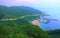 Aerial view of a fishing village at dawn on northern coast of Taipei Taiwan