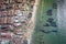 Aerial view of fishing village of Tanji. The Gambia. West Africa. Photo made by drone from above