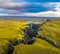 Aerial view of Fjadrargljufur canyon in Iceland