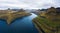 Aerial view of fjords near the village of Funningur in Faroe Islands, Denmark