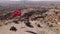 Aerial view of flag of Turkey in Cappadocia. Slow motion