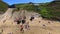 Aerial view of Flamborough North Landing, High Cliffs and sandy Beach,