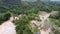 Aerial view flash flood scene at rural area