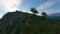 Aerial view flight mountain ridge summit structure cinematic nature valley under tree branch bush