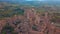 Aerial view. Flight over a mediaeval town of Fine Towers, San Gimignano, Tuscany, Italy