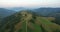Aerial View Flight over the Mountains. Ukraine. Sunevyr. Flying over the Trees. Forest Valley. Morning Fog
