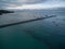 Aerial view of Flinders pier with moored boats. Melbourne, Austr