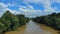 Aerial view of flood in river due to heavy rains