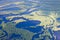 Aerial view flooded forest plains in summer.