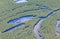 Aerial view flooded forest plains in summer.