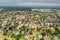 Aerial view of flooded houses with dirty water of Dnister river in Halych town, western Ukraine