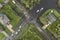 Aerial view of flooded street after hurricane rainfall with driving cars in Florida residential area. Consequences of