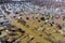 Aerial view of the flooded suburban areas during the spring flood