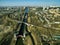 Aerial view of floodgates on the Moscow canal