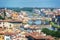 Aerial view of Florence with the Ponte Vecchio and the Arno river, Tuscany Italy