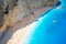 Aerial view of the fluorescent blue sea of famous Porto Katsiki beach on the Greek island of Lefkada