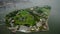 Aerial view of Flying around Governor's Island in NYC