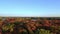 Aerial view flying backward revealing the woods with the colors of Autumn