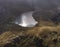 Aerial view of flying drone Epic dramatic Autumn landscape image of Llyn Idwal in Devil`s Kitchen in Snowdonia National Park with